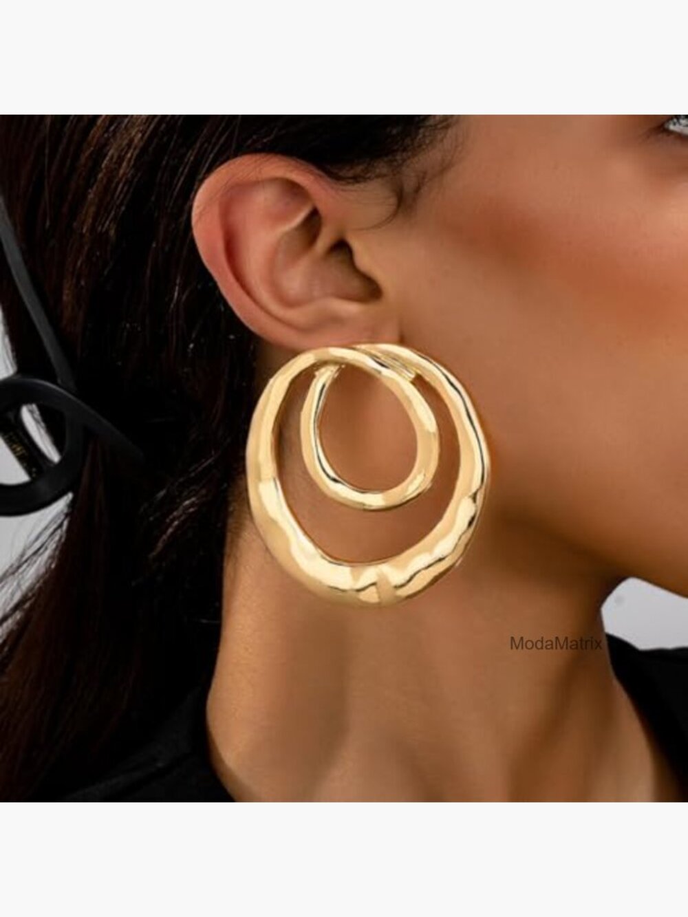 Gold Chunky Geometric Dangle Earrings for Women Large Round Statement Drop - Picture 2 of 7